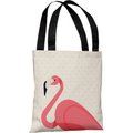 One Bella Casa One Bella Casa 74126TT18P 18 in. Flamingo Hearts Polyester Tote Bag - Tan; Pink 74126TT18P